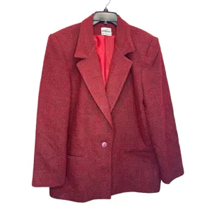80s Country Suburban Dark Red Tweed Blazer 12 Made in‎ USA Notch Collar Vintage thumbnail 2