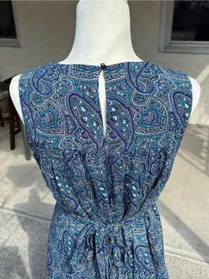 GAP Blue Paisley Shirred Swing Dress Tie Waist Pockets Size M thumbnail 7