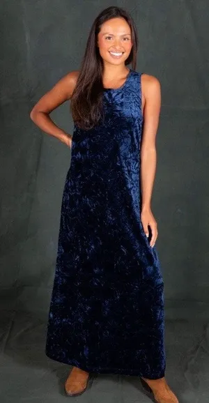 Natural Life Dark Blue Crushed Velvet Sleeveless Maxi Dress Sz.XS thumbnail 1