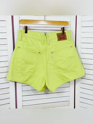 Levi's Notch High Waisted Denim‎ Mom Shorts Daiquiri Neon Green Size 30 Retro thumbnail 3