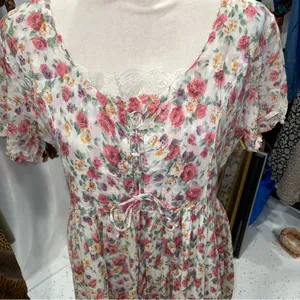 Vintage soft cotton floral boho maxi corset dress lace prairie pixie thumbnail 3