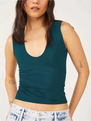 Free People Intimately Second Skin V-Neck Cami Tank Top in Teal thumbnail 1
