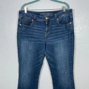American Eagle Women 16 Kick Boot Jeans Western Cowgirl Festival Stretch Blue thumbnail 3