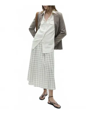 Mango Gingham Check Flared Skirt Ecru Beige Tan NWT Small thumbnail 7
