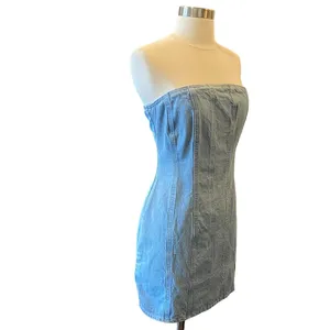 Asos Strapless Denim Mini Dress With Slit Hem thumbnail 6