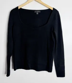 Ann Taylor Black Sweater Square Neckline Medium Soft Casual‎ Minimalist Office thumbnail 1