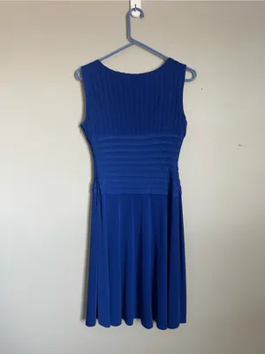 CALVIN KLEIN | Royal Blue Sleeveless Pleated Waist Midi Dress Sz 4 thumbnail 4