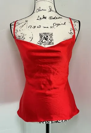 Audrey 3‎ Plus 1 Red Satin Cowl Neck Cami | Y2K Date Night Top thumbnail 1