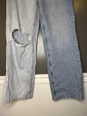 American Eagle Outfitters Skater Jeans Womens 4 Two Tone Wide Leg Distressed thumbnail 3