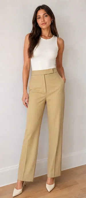 Jones New York Signature Tan and White Pinstripe Pants thumbnail 1
