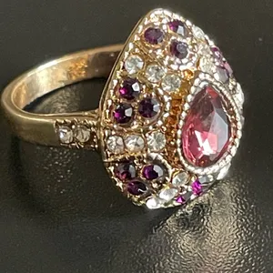 Water drop purple crystal CZ gold plated ring size 7.5 thumbnail 2