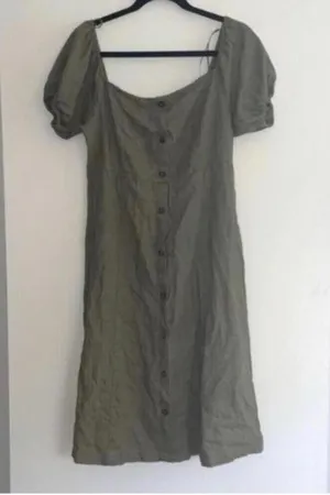 Love Tree Green Square Neck Linen Blend Midi Dress Cap Sleeve thumbnail 1