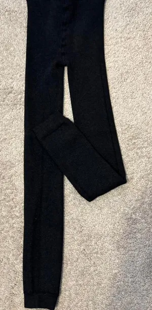 Black Opaque Footless Tights Cozy Ribbed Knit Winter Leggings thumbnail 1