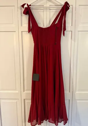 Lulu’s NWT wine red tie shoulder midi dress size x small thumbnail 6