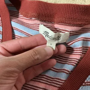 Madewell Striped Ribbed Henley Top Women S Blue Pink Long Sleeve V-Neck MB172 thumbnail 4