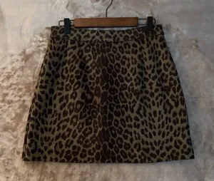 Leopard Print Faux Suede A-Line Mini Skirt Women’s Size M Black/Olive thumbnail 1