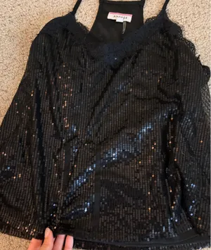 Black sequin thrifted top thumbnail 4