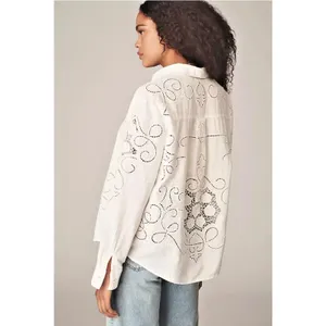 NWT By Anthropologie White Button Up Eyelet Blouse Floral Breezy Spring Size M thumbnail 4