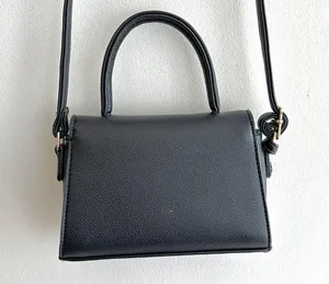 Small Black Top Handle Crossbody Faux Pebble Leather Snap Closure Bag thumbnail 9