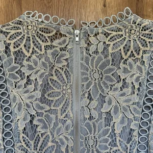 Storia Women's Blue And‎ Tan Floral Lace Prairie Top Size M thumbnail 8