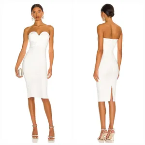 MORE TO COME Sophia Strapless Midi Dress in White XS thumbnail 2