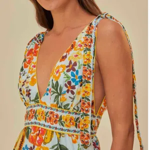 Farm Rio Blue Spring Bananas Midi Dress Size Large Tropical Vacation Casual thumbnail 10