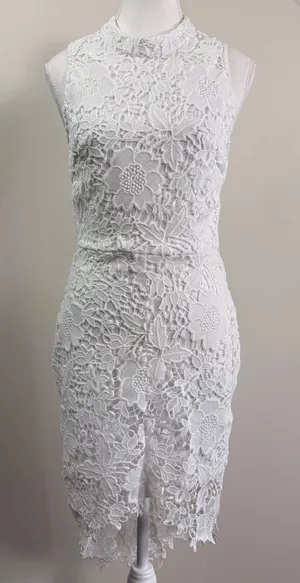 ASTR the Label White Floral Lace High Neck Sleeveless Sheath Dress Size Medium thumbnail 1