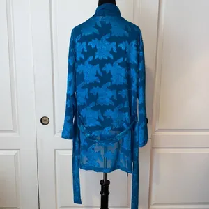 VTG BLUE DAMASK 80s GOLD LABEL VICTORIAS SECRET ROBE KIMONO thumbnail 2