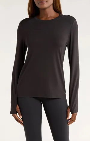 Free Fly Womens Bamboo Long Sleeve Top Brown Thumbhole Shirt Large thumbnail 1