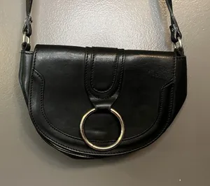 8 by YOOX Crossbody Bag Womens Black Calfskin Leather Ring Flap Made in Italy thumbnail 1