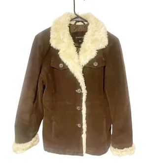 Braetan Chocolate‎ Brown Corduroy Faux Fur Lined Pea Button Front Coat Medium thumbnail 1