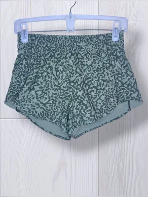 ATHLETA Sage Green Leopard Print Running Shorts | Dolphin Hem Lined thumbnail 3