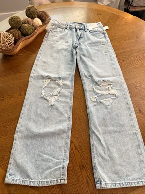 Aeropostale light wash distressed low rise wide leg jeans 000R thumbnail 2