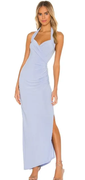 Norma Kamali x REVOLVE Halter Sweetheart Side Drape Gown in Celestial Blue thumbnail 1