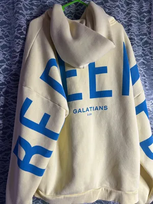 GLO Redeemed Yellow and Blue Oversized Cozy Hoodie Sweater Size XL thumbnail 1