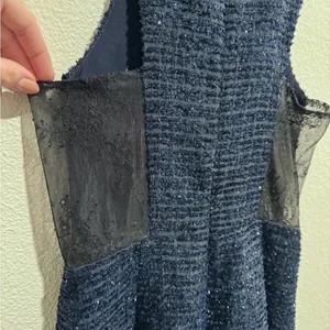 NWT Revolve brand X by NBD Metallic Navy‎ Blue Lace High Neck Dress thumbnail 4