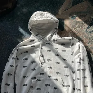 Nike Allover Logo Pullover Hoodie Women’s XS White Black Print Fleece Sweatshirt thumbnail 4