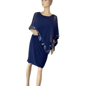 Scarlett Navy Blue Beaded Cape dress Formal Mother‎ Of The Bride Size 8 thumbnail 2