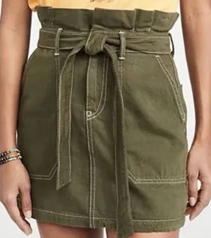 Free People Olive Green Paperbag Waist Utility Mini Skirt Contrast Stitch Size 0 thumbnail 1