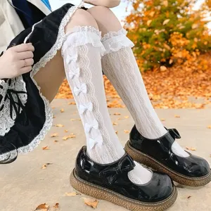 Retro Vintage Style Bow Accent Knee High Socks Flirty Ruffle Trim Soft Lace‎ thumbnail 7