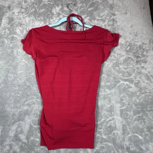 Y2K Red Halter Top Large Tie Neck Beaded Babydoll Tank Glam Embellished Date thumbnail 6