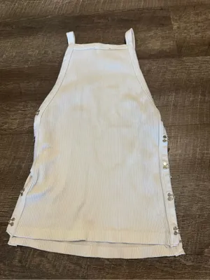 Zara Ribbed Snap-Side White Tank Top thumbnail 5