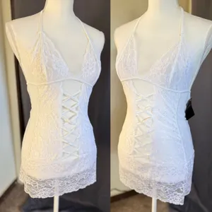 Frederick's of Hollywood Seduction Lace Halter Chemise Women Medium White NWT thumbnail 6