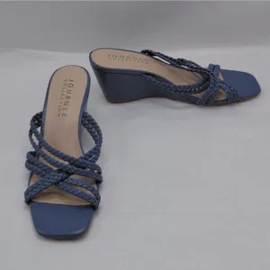 Journee Collection Baylen Wedge Sandals Women's 7.5 Blue Slip On Casual Shoes thumbnail 3