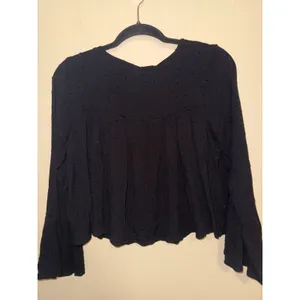 We My People Nordstrom black Swiss Dot Bell Sleeve Crop Boho Blouse Top S Witchy thumbnail 5