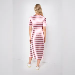 Tuckernuck Pomander Place Gio Stripe Short Sleeve Long Maxi Dress Red Pink Small S thumbnail 3