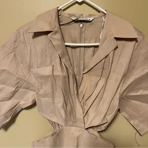 Zara Beige Pleated Short Sleeve Dress thumbnail 3