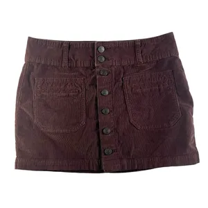 We The Free People‎ Sz 27 Joanie Cord Mini Skirt Brown Low Rise Coquette Boho thumbnail 3