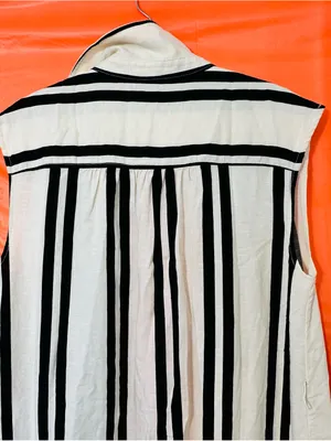 H&M Black & Cream Sleeveless Button-Front Striped Maxi Dress thumbnail 5