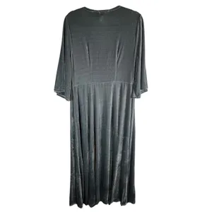 Soft Surroundings Velvet‎ Wrap Maxi Dress Slate Blue Bell Sleeve Size L boho thumbnail 6
